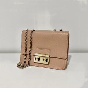 Furla light pink - tan Crossbody Bag with Gold Accents